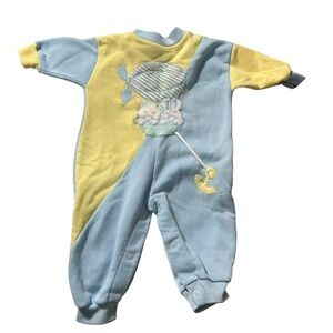 Love Spun baby boy 6-9 months vintage blue, yellow and white romper